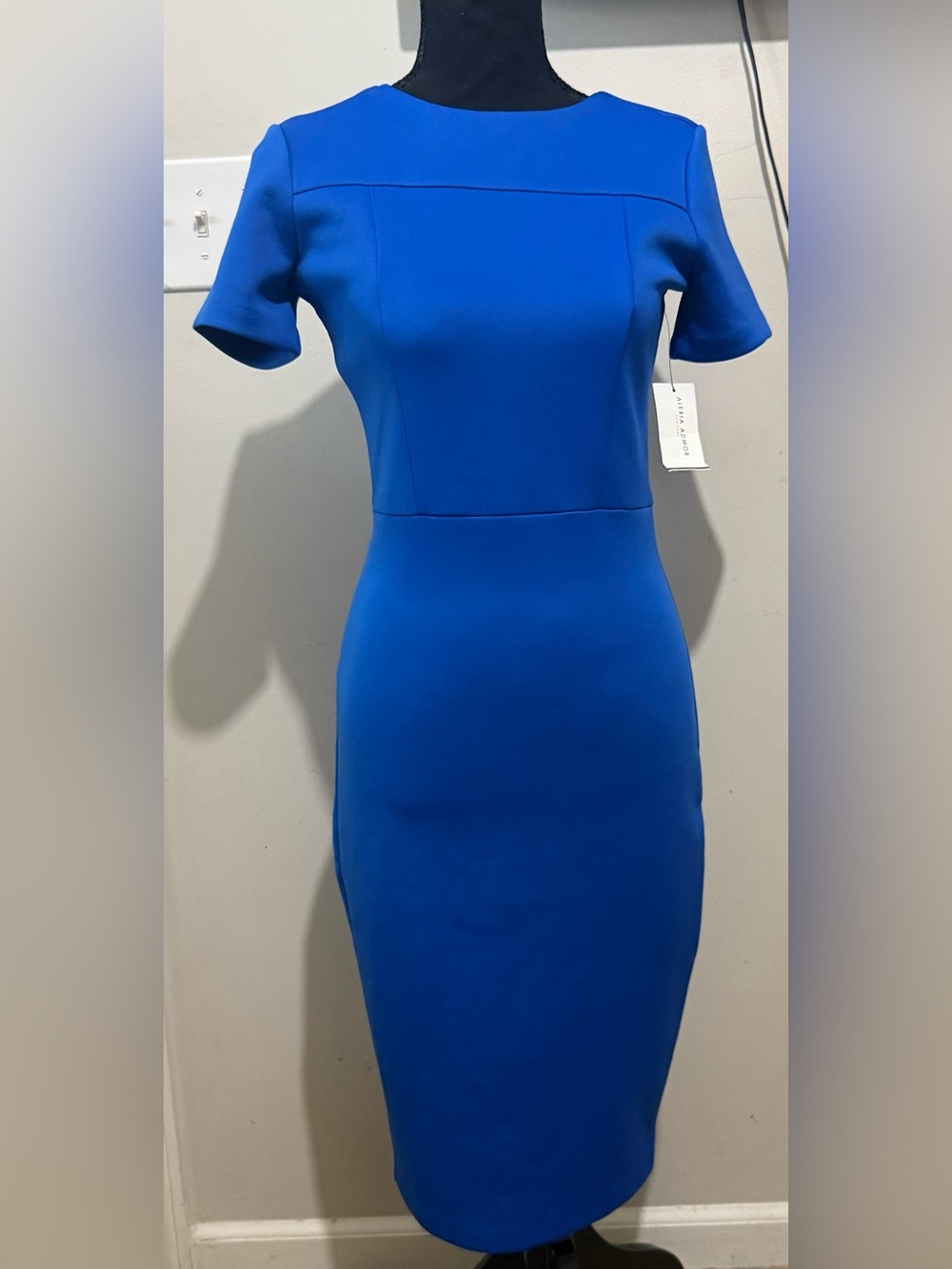 Alexia Admor Cobalt Blue Short Sleeve Midi Sheath Dress